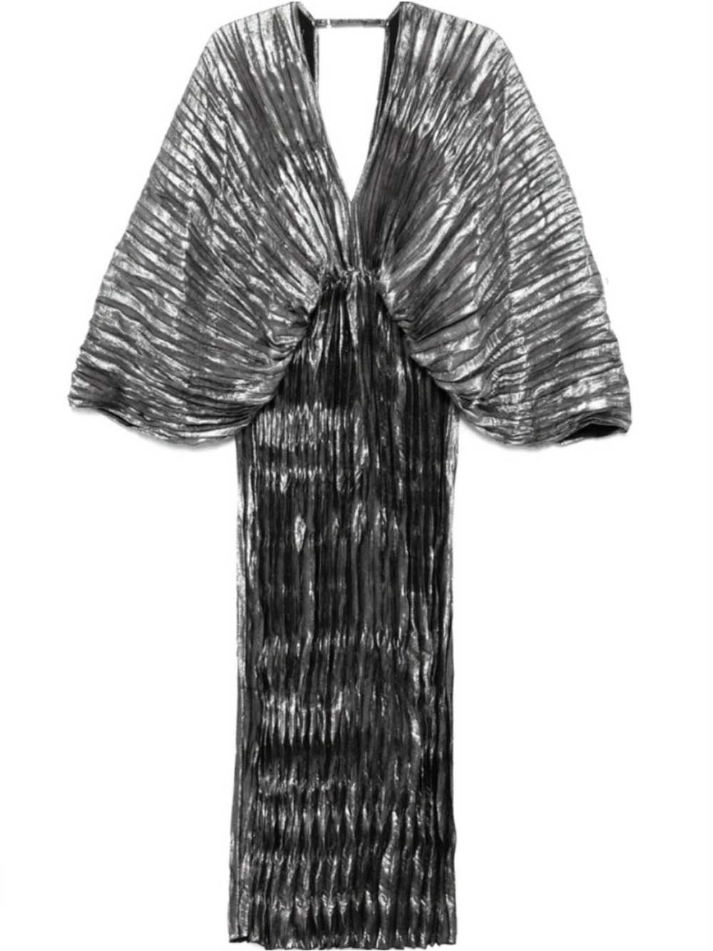 L’idee Metallic Silver Pleated Evening Dress